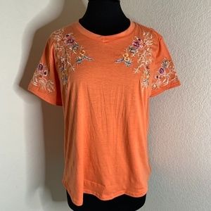 Misslook Orange T-Shirt With Colorful Embroidered Floral Detail Size XL (1153)